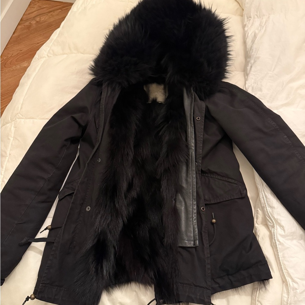 mr. & mrs. italy black mini parka patch fox black